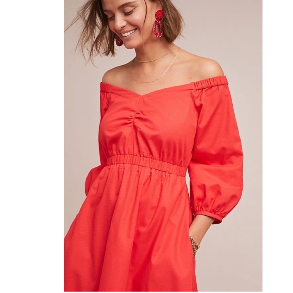 ANTHROPOLOGIE | Red off the shoulder Dress